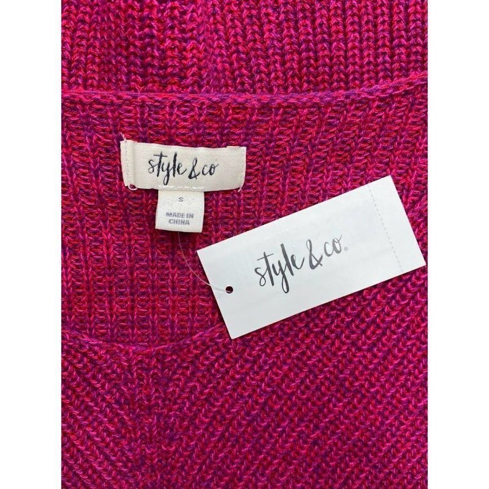 Style & Co Sweater Top Women's SMALL Red Pink Purple V-Neck Oversize Relaxed NEW - Picture 6 of 9